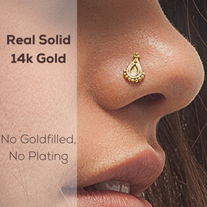 14k Gold Teardrop Design Nose Stud Jewelry - Angelina