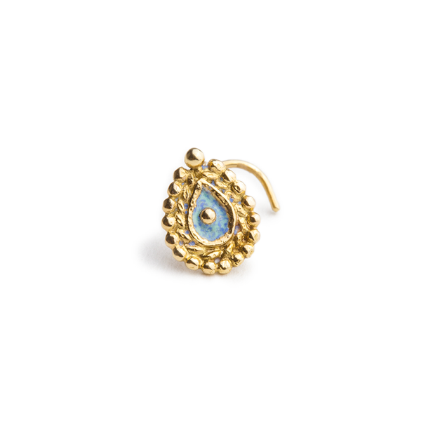 14k Solid Gold and Enamel Indian Style Nose Stud Jewelry - Victoria